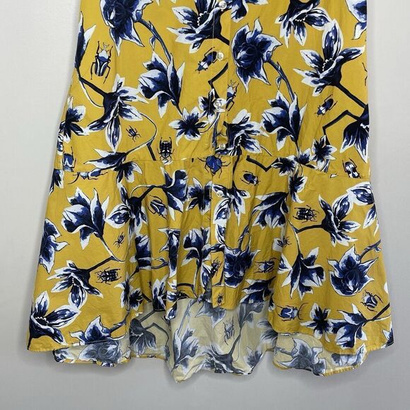 OSMAN YOUSEFZADA Beetle Print Shirtdress Women 2 Yellow Floral Scarab Cotton - Picture 6 of 16